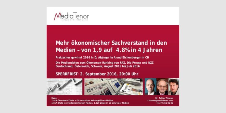 Mehr ökonomischer Sachverstand in den Medien – von 1,9 auf 4.8% in 4 Jahren (SPERRFRIST 20:00 Uhr)